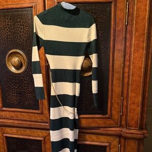 Madden Girl Green and Cream Striped Long Sleeve Dress